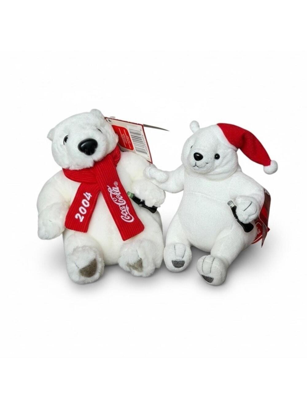2004 Coca-Cola Holiday Collectible Plush Toys Polar Bears Retired Bottles NWT